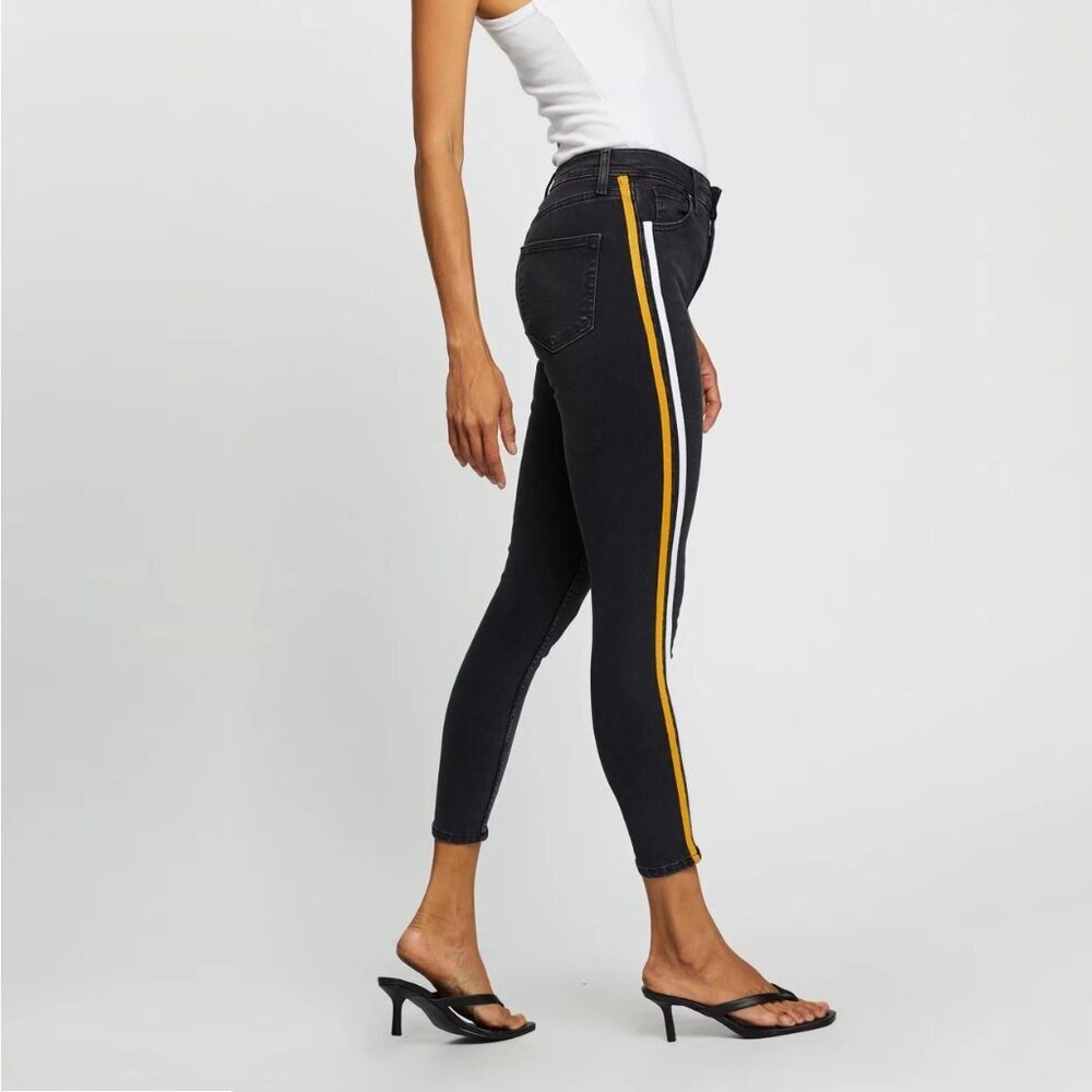 2/$30 Topshop Moto Jamie Side Stiripe Jeans High Rise Skinny Wash Black 30 #9388 - Picture 6 of 14